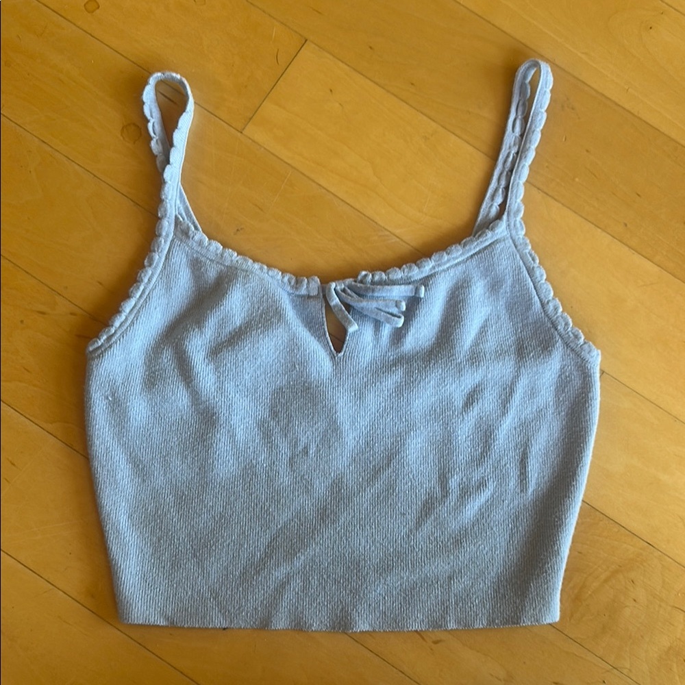 La Hearts Blue Sleeveless Crop Tie Front Tank Top